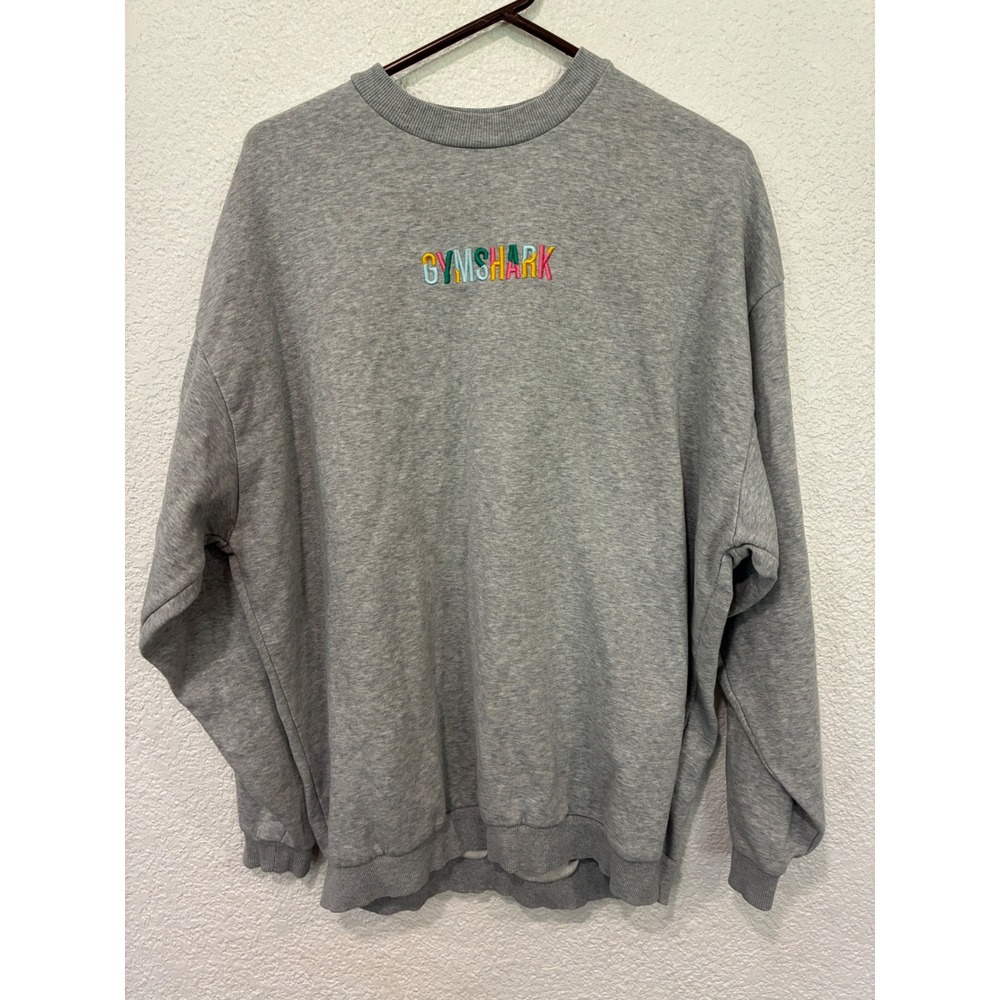 Gymshark Womens Gray Crewneck Sweatshirt Embroidered Colorful Logo Size Small